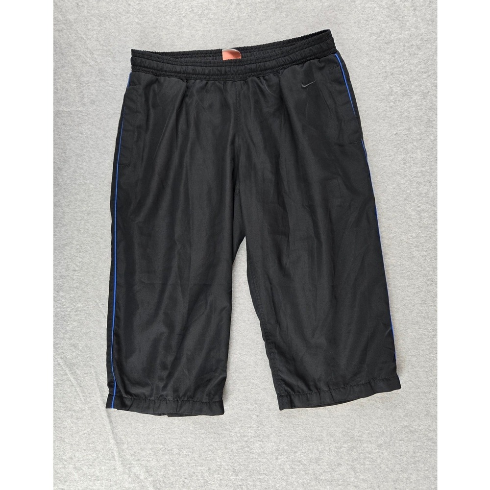Nike Athletic Dept Women Size Small Black Blue Cropped Track Pants Capri Vintage